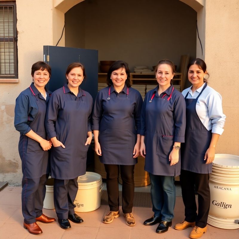 Squadra di cinque artigiani di Bottega Bruno davanti al laboratorio a Bologna