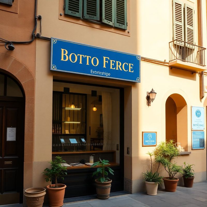 Esterno del laboratorio di Bottega Bruno a Bologna con insegna azzurra
